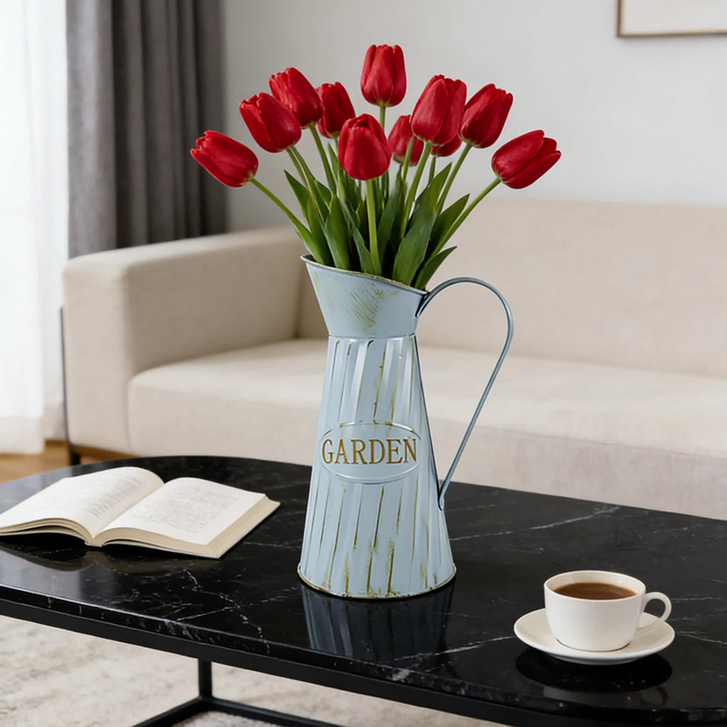Aged Light Blue Flower Vase | Suitable for Pink and White Rose Bouquet, Echoes Pastoral Atmosphere with Soft Elements and Conveys Natural Relaxation through Retro Texture