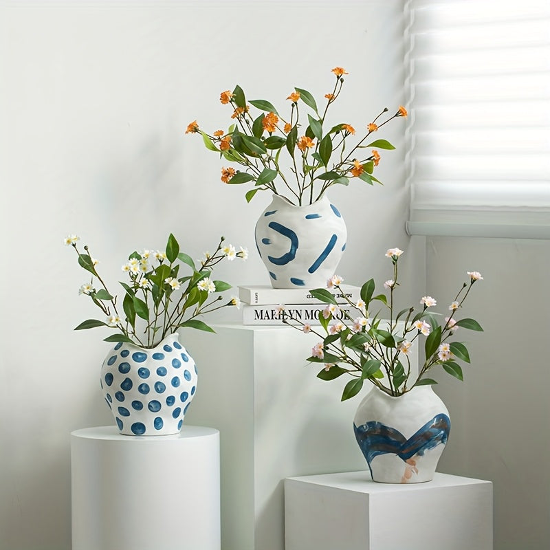 1 Hand-Painted Wabi-Sabi Style Vintage Ceramic Decorative Vase | Living Room Entryway Tabletop | Floral Arrangement Pot | Perfect for Living Room, Foyer, Bookshelf, Wine Cabinet, TV Stand Display | Home Decor Vase