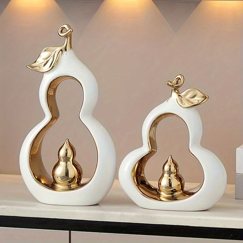 Two Large\u002FSmall Gourd Ceramic Ornaments | Living Room Bookshelf Decoration | Luxurious Decorative Additions for Home\u002FOffice