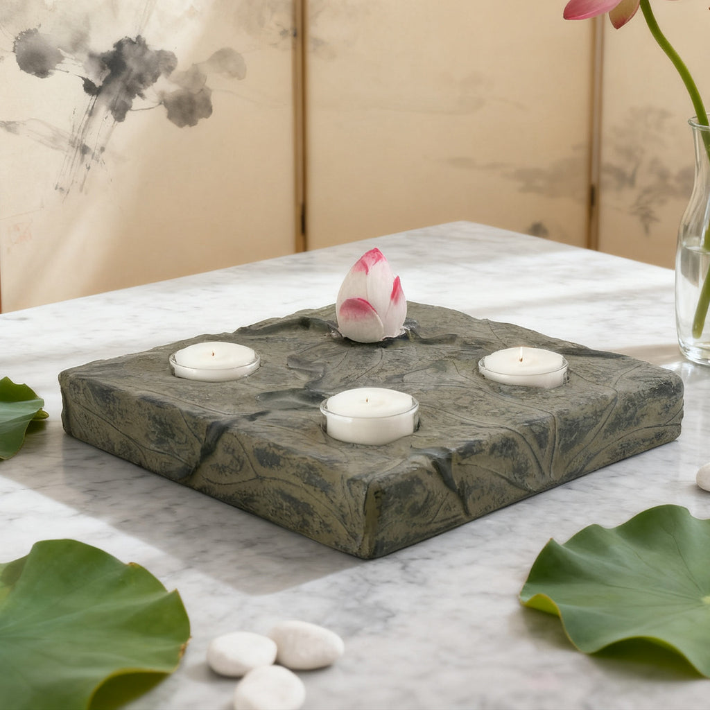 Zen Lotus Candle Holder | Stone-Like Lotus Leaf Aromatherapy Décor for Tranquility & Relaxation