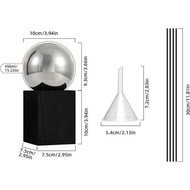 1 Aroma Diffuser Set with Rattan and Funnel | Large Capacity Refillable Container, Solid Wood Base, Suitable for Bathrooms and Living Rooms, Black Base