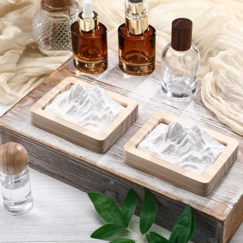 2pcs Mountain Passive Diffuser Alps Passive Essential Oil Diffuser with Wood Base Non Electric White Fired Plaster Stone for Sauna Office Bathroom Bedroom Decor