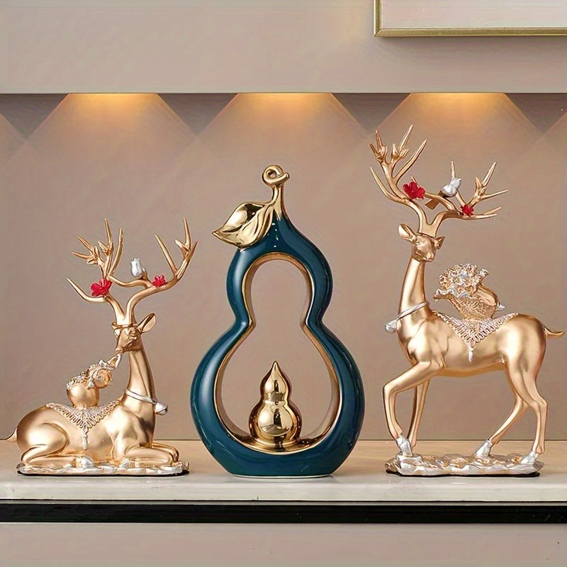 Two Large\u002FSmall Gourd Ceramic Ornaments | Living Room Bookshelf Decoration | Luxurious Decorative Additions for Home\u002FOffice