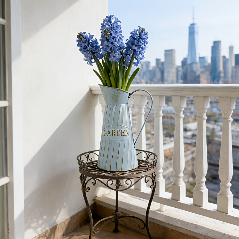Aged Light Blue Flower Vase | Suitable for Pink and White Rose Bouquet, Echoes Pastoral Atmosphere with Soft Elements and Conveys Natural Relaxation through Retro Texture