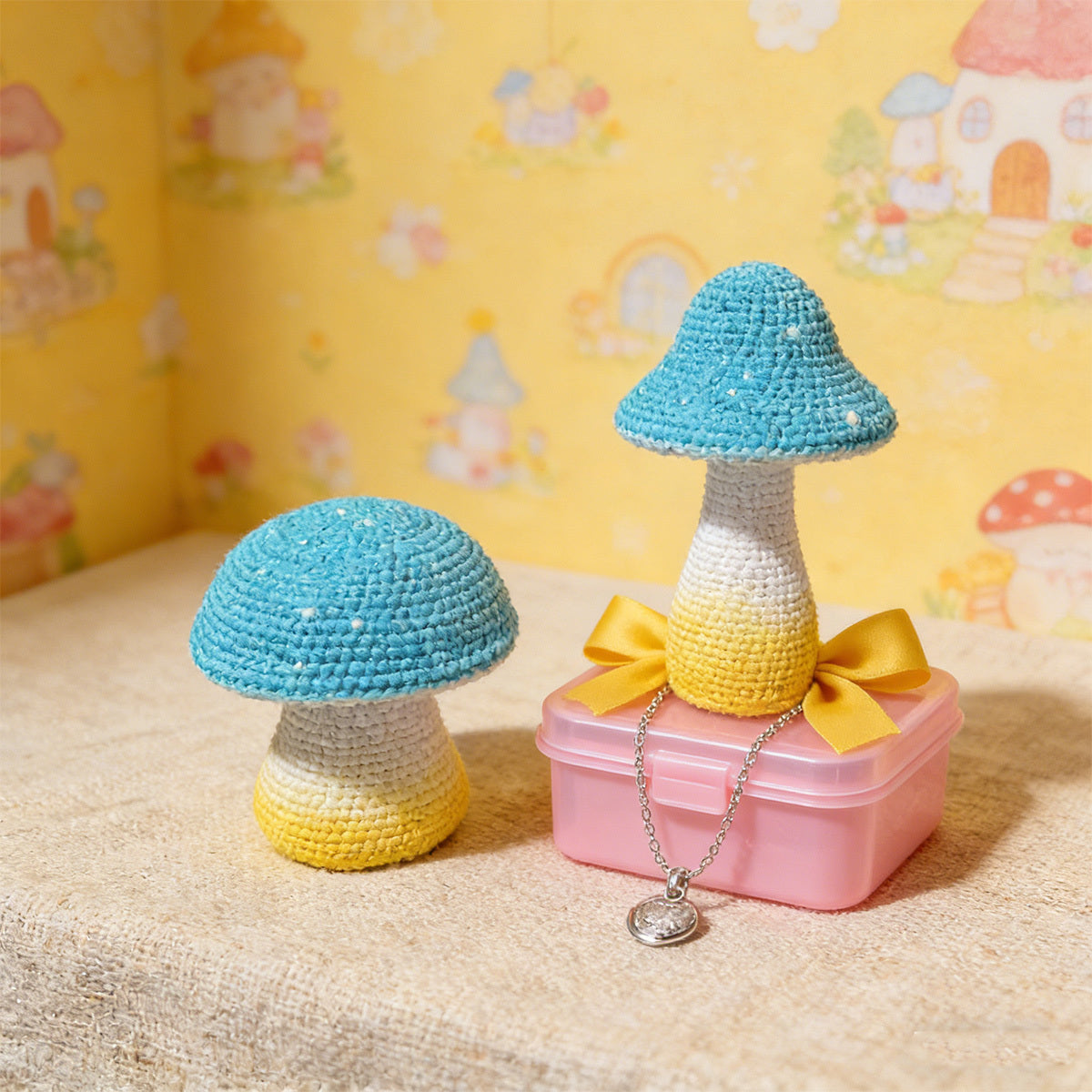 1 Pair Healing Mushroom Figurines | Collectible Beaded Mini Desktop Decor, High Aesthetic Value Gift For Easter, Ramadan, Mother'S Day, Father'S Day | Resin, Suitable For Various Room Types, Indoor And Outdoor Use