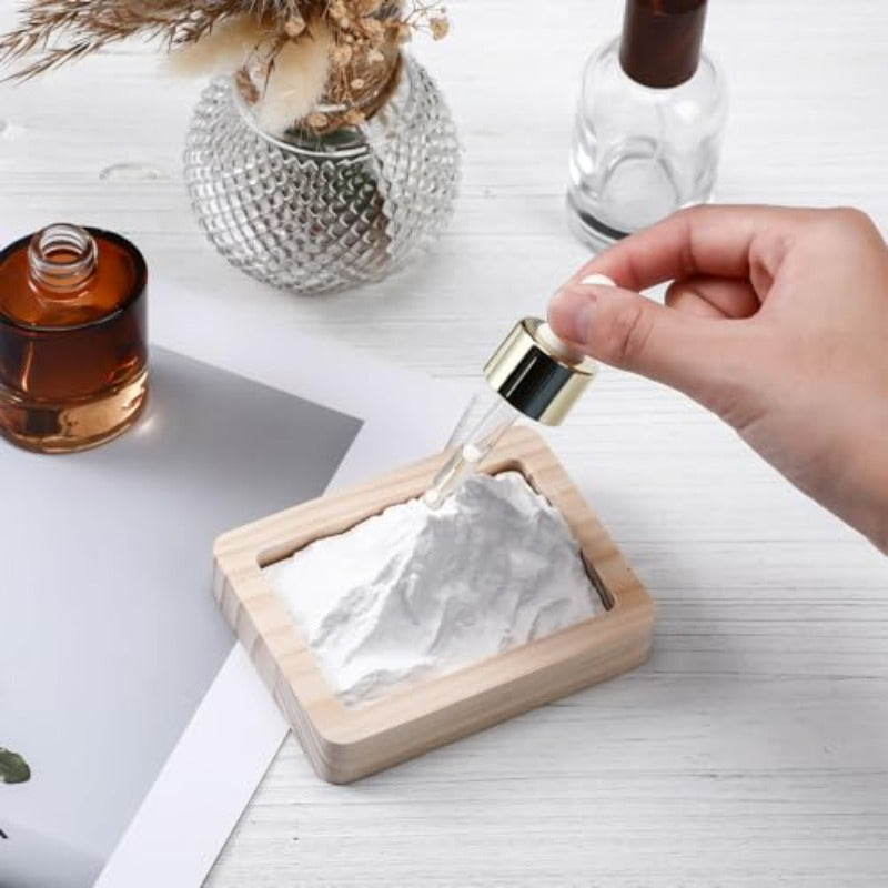 2pcs Mountain Passive Diffuser Alps Passive Essential Oil Diffuser with Wood Base Non Electric White Fired Plaster Stone for Sauna Office Bathroom Bedroom Decor