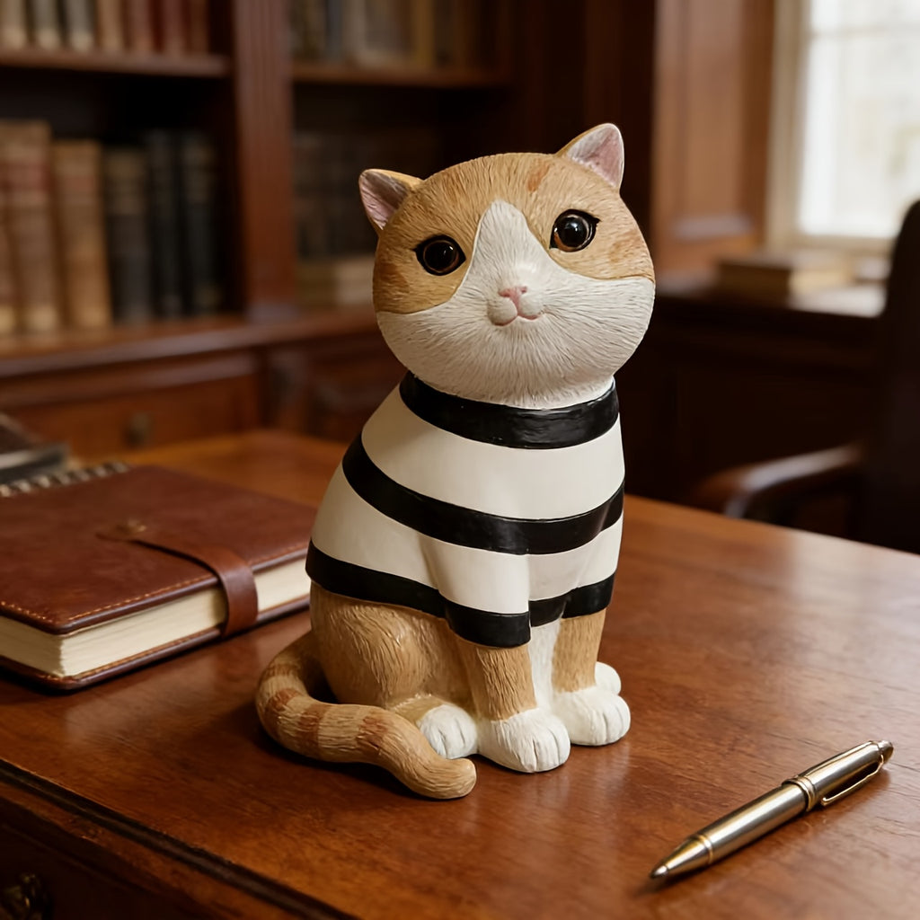 1pc Cute Sitting Cat Light Luxury TV Cabinet Living Room Decoration Piece, Adorable Striped Cat Home Desktop Creative Statue, Sitting Cat Suitable for European Home Living Room Desktop Decoration Piece