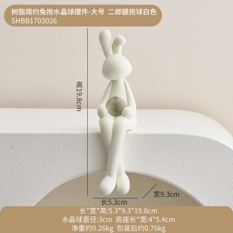 Resin Rabbit Holding Crystal Ball | Nordic Light Luxury Modern Creative TV Cabinet Wine Cabinet Bedroom Decorative Ornament Living Room Gift