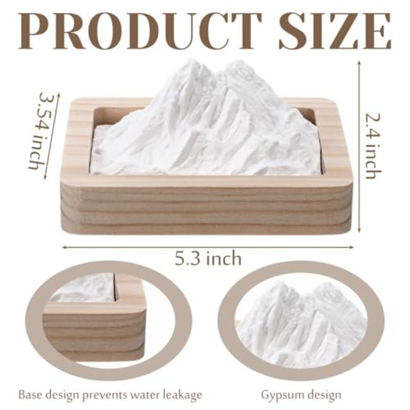 2pcs Mountain Passive Diffuser Alps Passive Essential Oil Diffuser with Wood Base Non Electric White Fired Plaster Stone for Sauna Office Bathroom Bedroom Decor